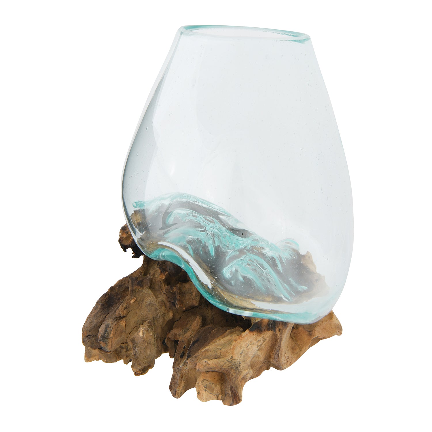 Glass Vase 7" on Natural Wood Base